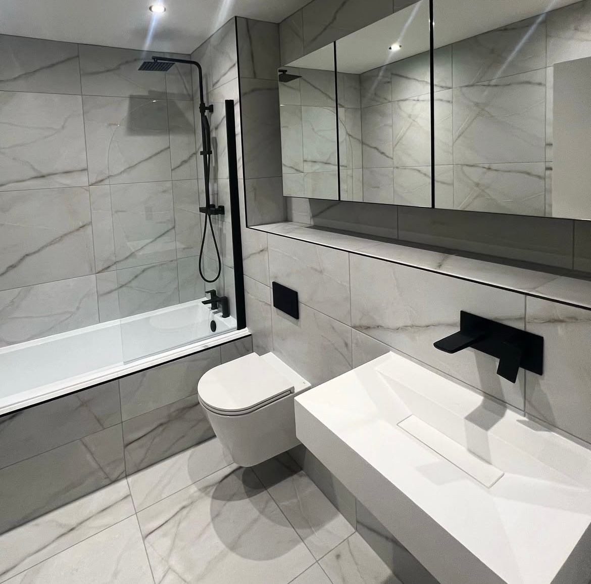 Bathroom Renovation, Marble Tiles, Modern Design